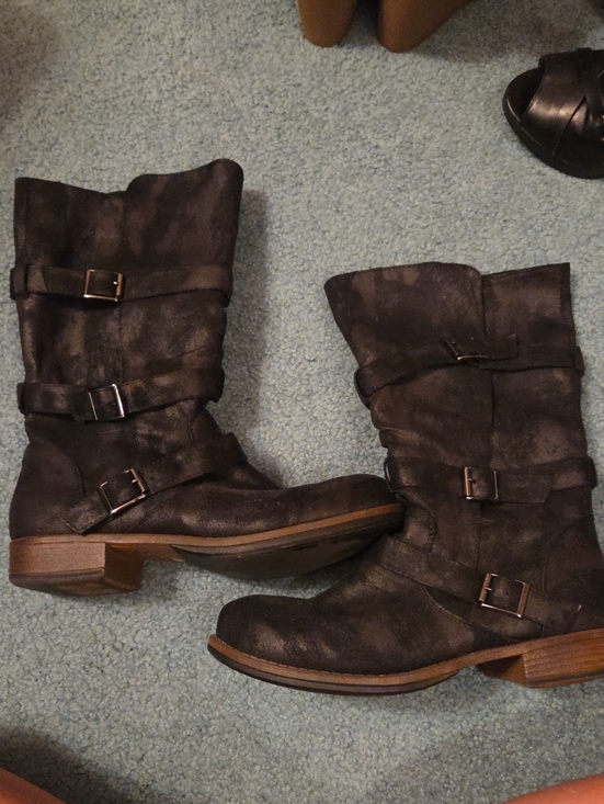 Crown Vintage Shoes - Crown Vintage Black Lace-Up Mid-Calf Buckle Boots